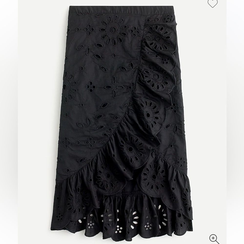 NWT J. Crew Ruffle Front Eyelet Skirt in Black Size Small